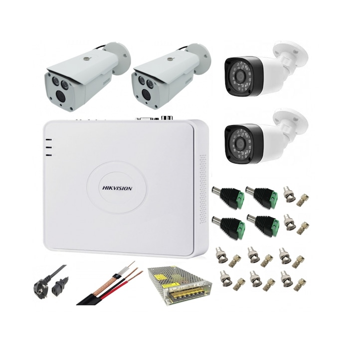 Sistem supraveghere mixt audio-video Hikvision 3 camere Turbo HD 2MP DVR 4 canale, 201901014338