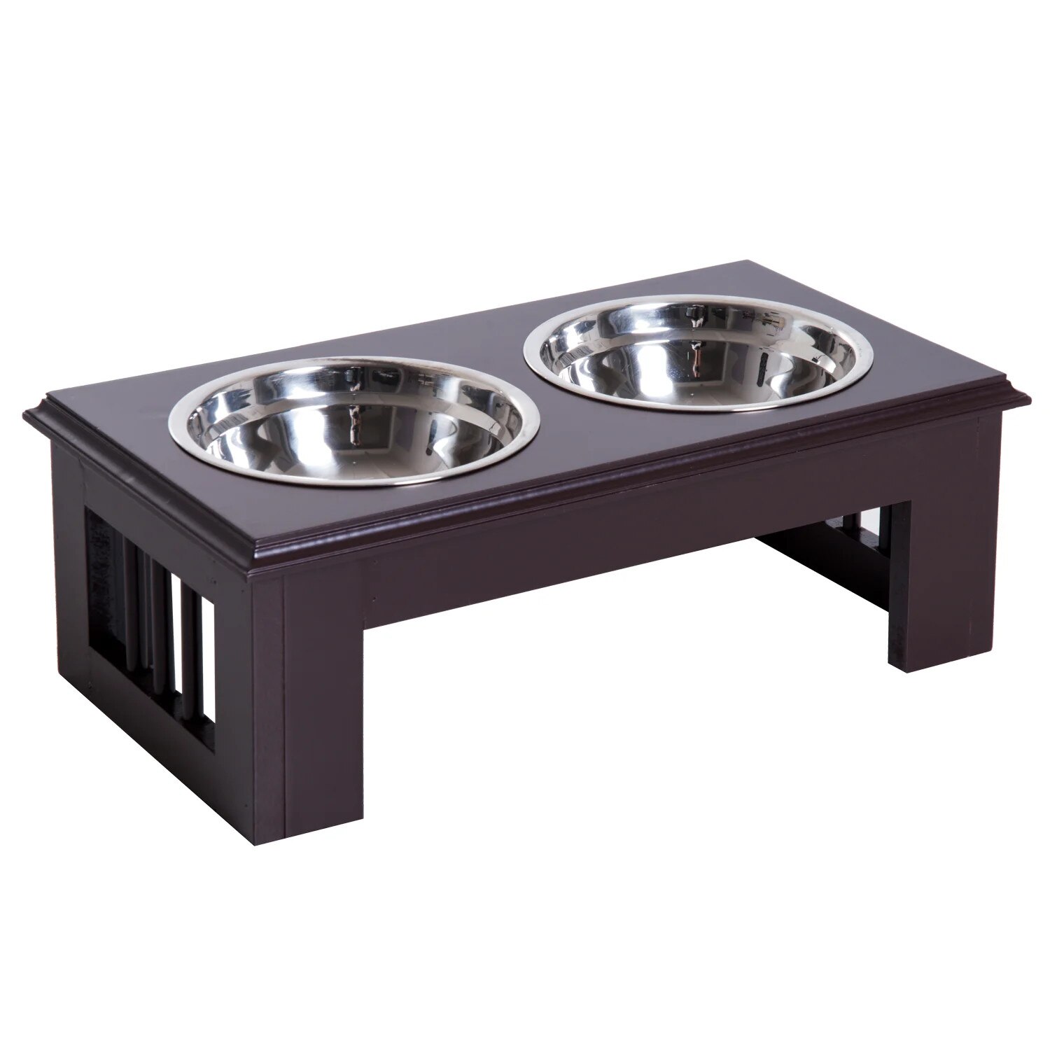 Set doua castroane cu suport, Pawhut, Inox/MDF, 44x24x15cm, Maro inchis