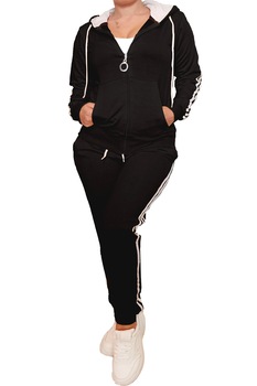 Trening dama Brianne, sport, doua piese, Negru, cu dungi albe, Trening dama Brianne, sport, doua piese, Negru, cu dungi albe,