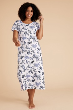 Marks & Spencer, Camasa de noapte din amestec de modal cu model cu frunze, Alb/Bleumarin Marks & Spencer, Camasa de noapte din amestec de modal cu model cu frunze, Alb/Bleumarin