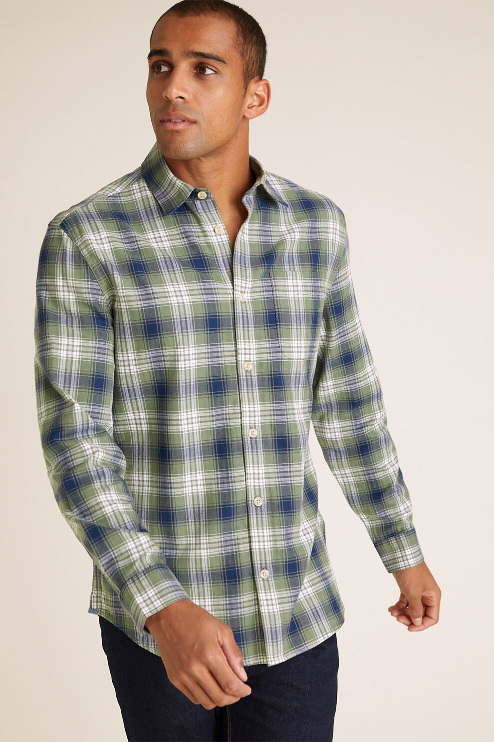 Marks & Spencer, Camasa regular fit cu model in carouri, Verde sparanghel