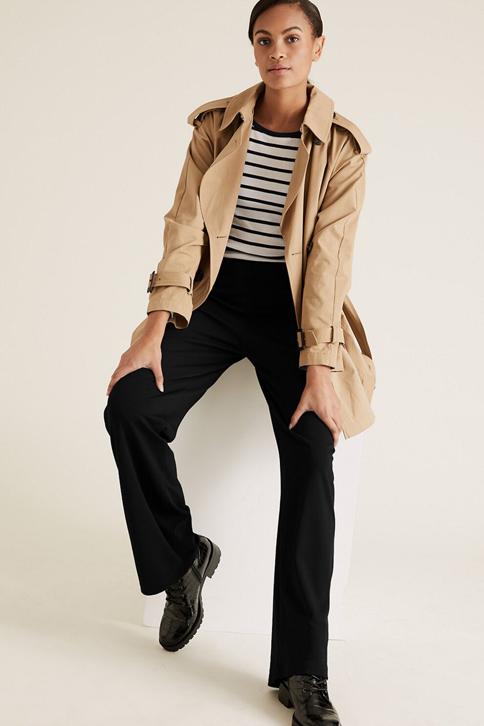 Marks & Spencer, Pantaloni din jerseu cu talie inalta, Negru