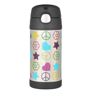 Termos pentru copii cu pai, inox, negru, 355 ml Termos pentru copii cu pai, inox, negru, 355 ml