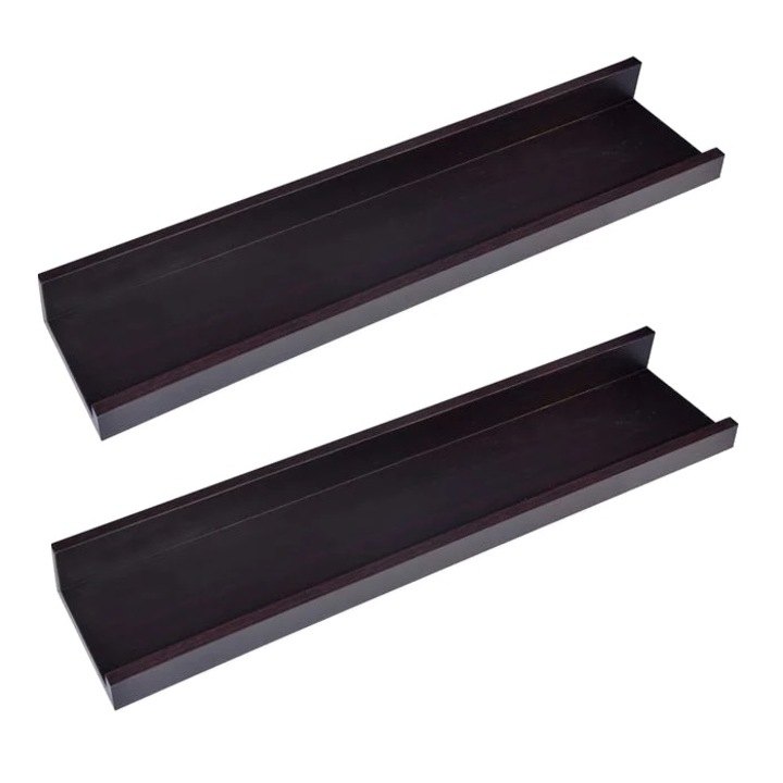 Комплект от 2 декоративни МДФ рафта за стена, 48x10x4 см, черни