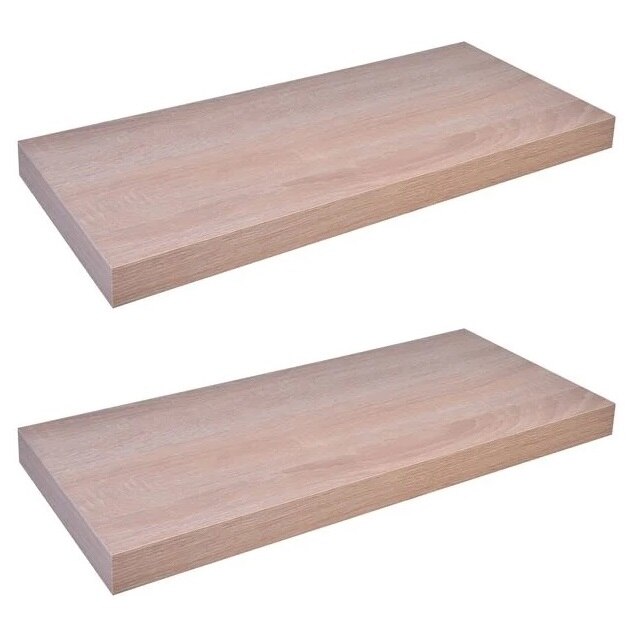 Set 2 polite decorative pentru perete din MDF, model stejar, 60x23.5x3.8 cm, Crem