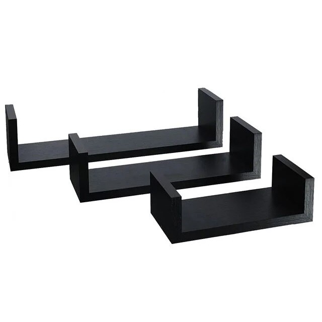 Set 3 polite decorative pentru perete din MDF, Negru