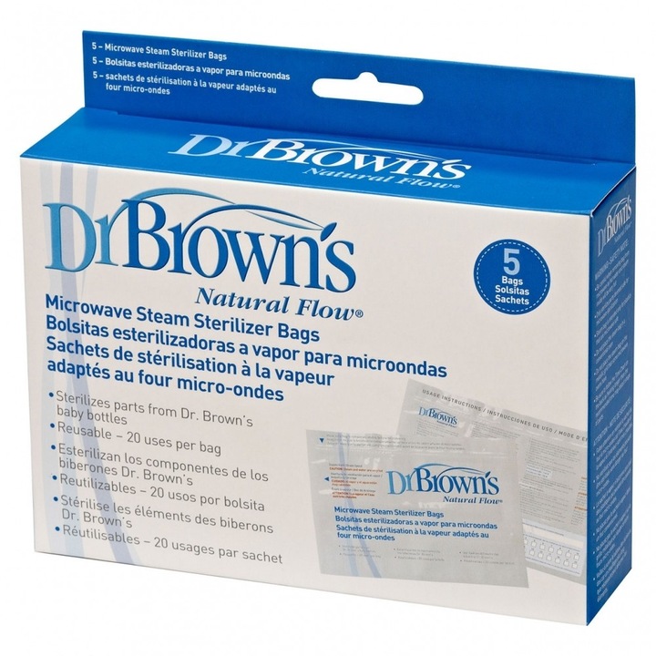 Комплект от 5 торбички за стерилизация в микровълнова фурна, Dr. Brown's