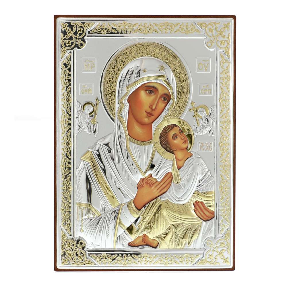 Icoana Maica Domnului Amolyntos Argintata 18 cm