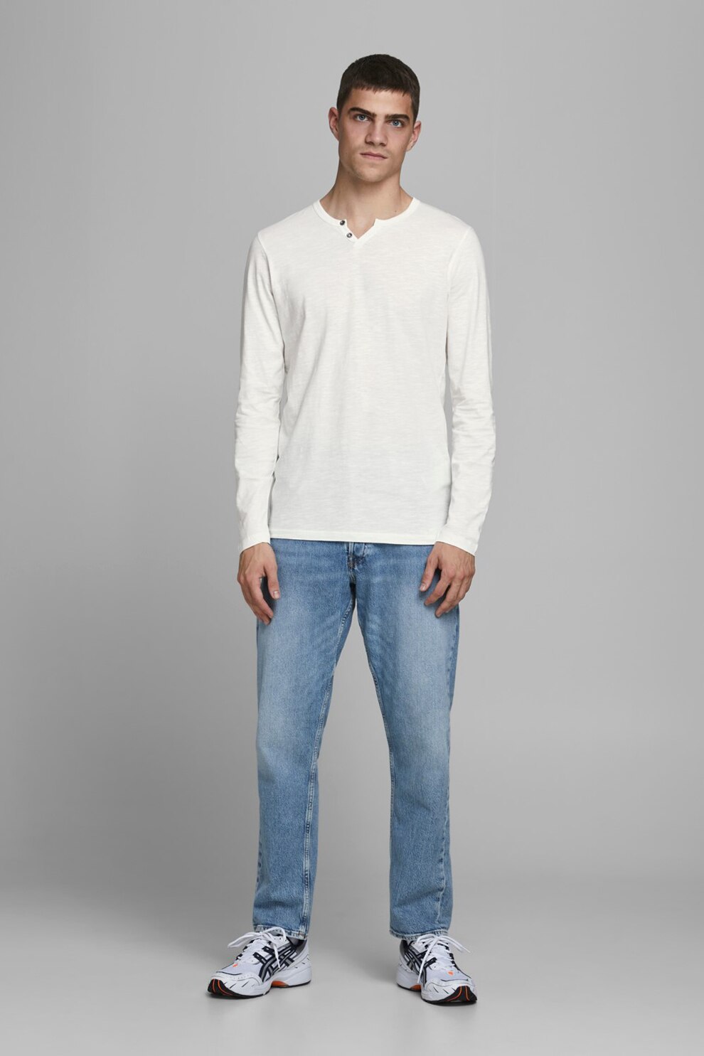 Jack&Jones, Bluza slim fit de bumbac, Alb prafuit, XL