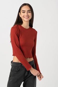 Only, Pulover crop din jerseu Kitty, Rosu caramiziu Only, Pulover crop din jerseu Kitty, Rosu caramiziu