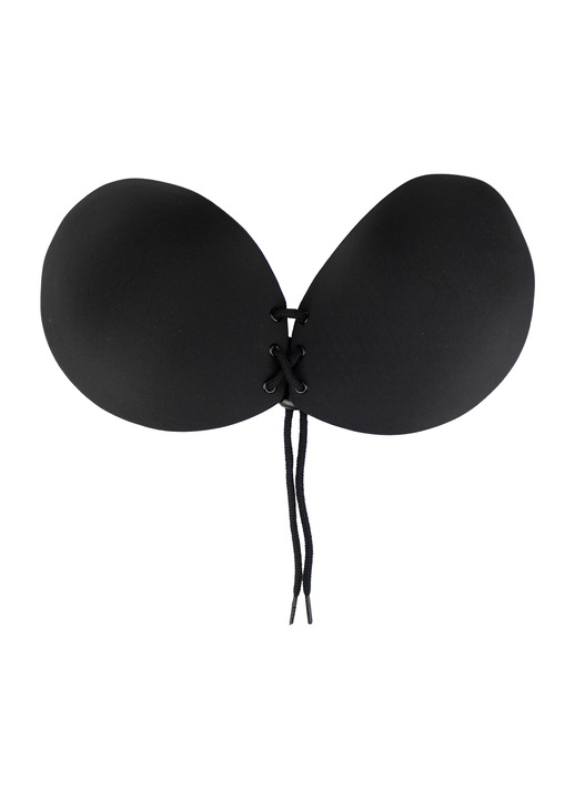 Sutien invizibil rotund push up cu snur, auto adeziv, fara bretele, Bye Bra, Negru