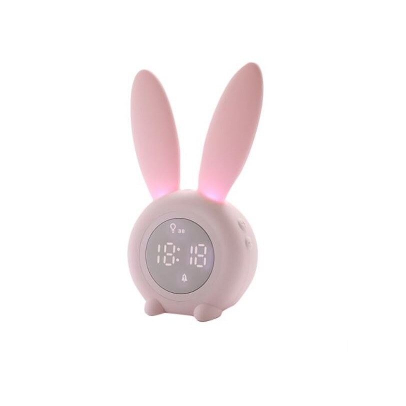 Ceas Iepuras muzical LED, senzor sunet, alarma, Roz