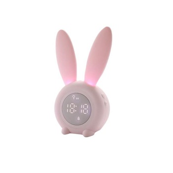 Ceas Iepuras muzical LED, senzor sunet, alarma, Roz Ceas Iepuras muzical LED, senzor sunet, alarma, Roz