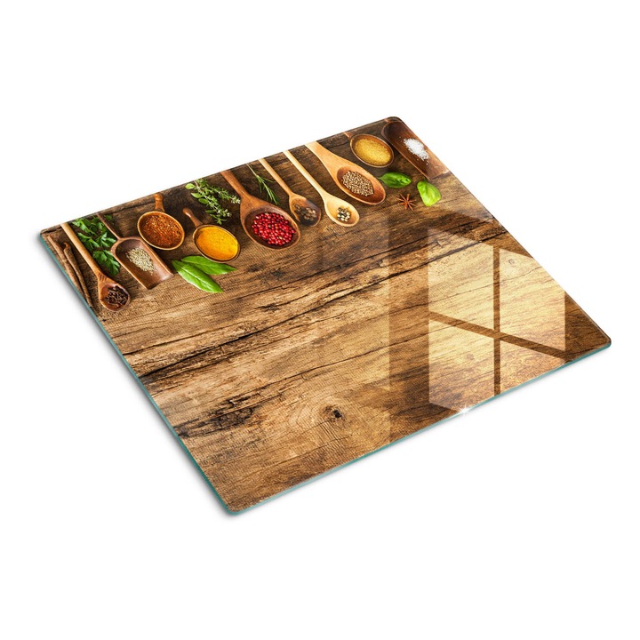 Стъклена дъска за рязане, Tulup, Подправки Дърво, Многоцветен, 60x52 cm, 010010520040000007090