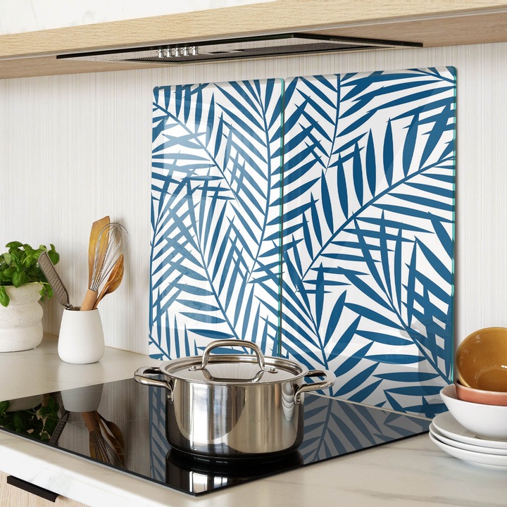 Стъклена дъска за рязане, Tulup, Палмови листа, Светлосин, 2x30x52 cm, 010010520010000006784