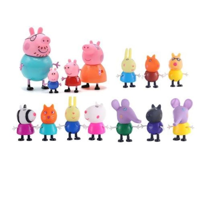 Set familia Peppa Pig si prietenii, 14 figurine, multicolor