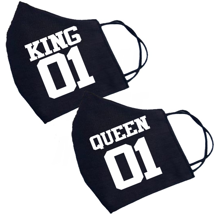 Комплект от 2 персонализирани памучни маски - "King and Queen 01"