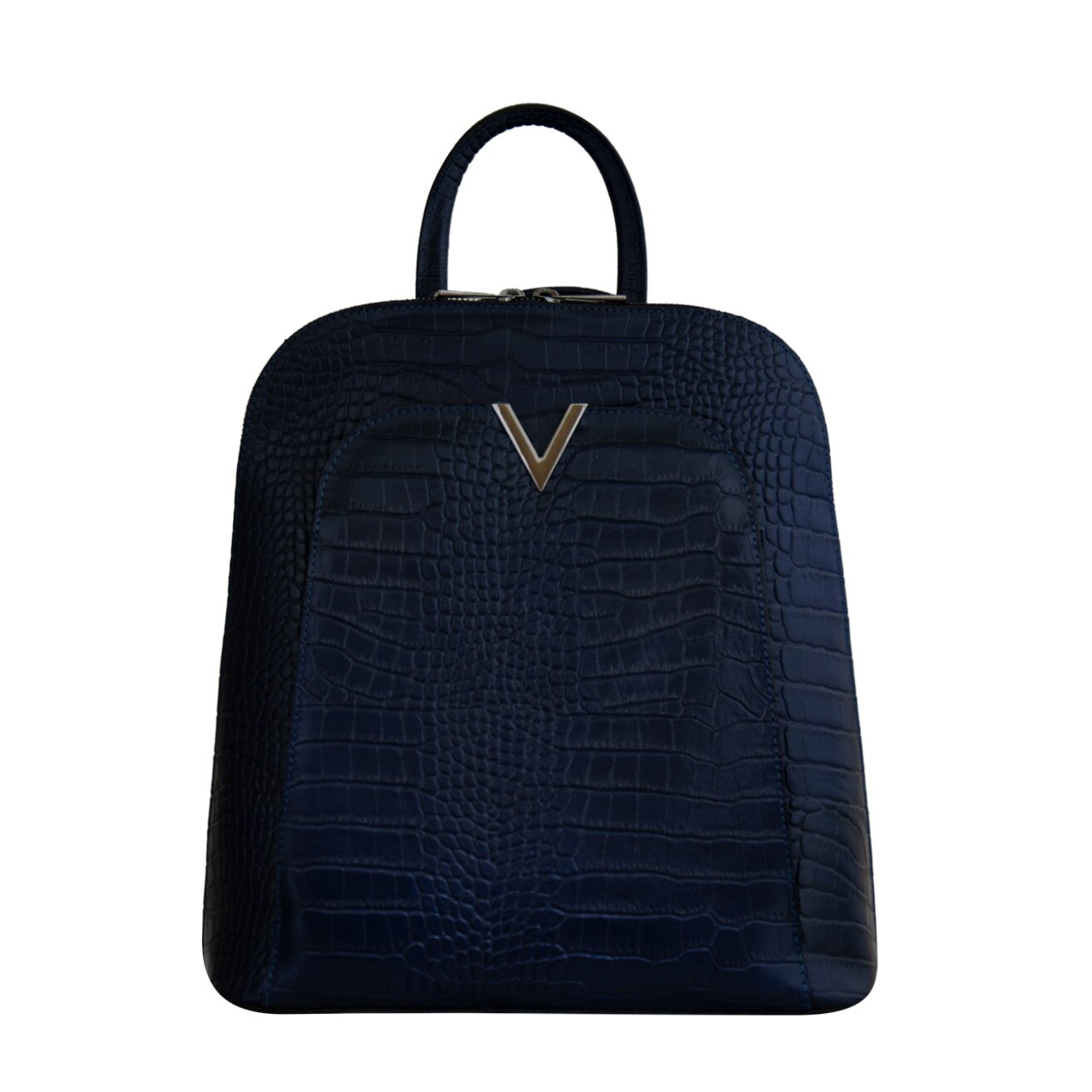 Rucsac de dama din piele naturala Eva Bags, Amalia croco bleumarin
