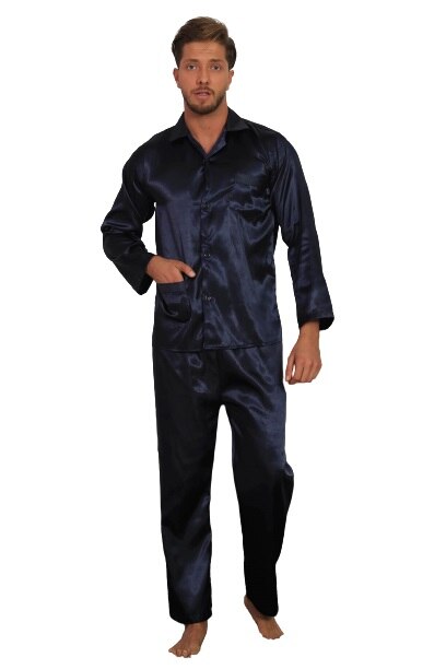 construction biology Somehow Pijamale barbati, maneca si pantaloni lungi, satin, bleumarin, Gazzaz XL -  eMAG.ro