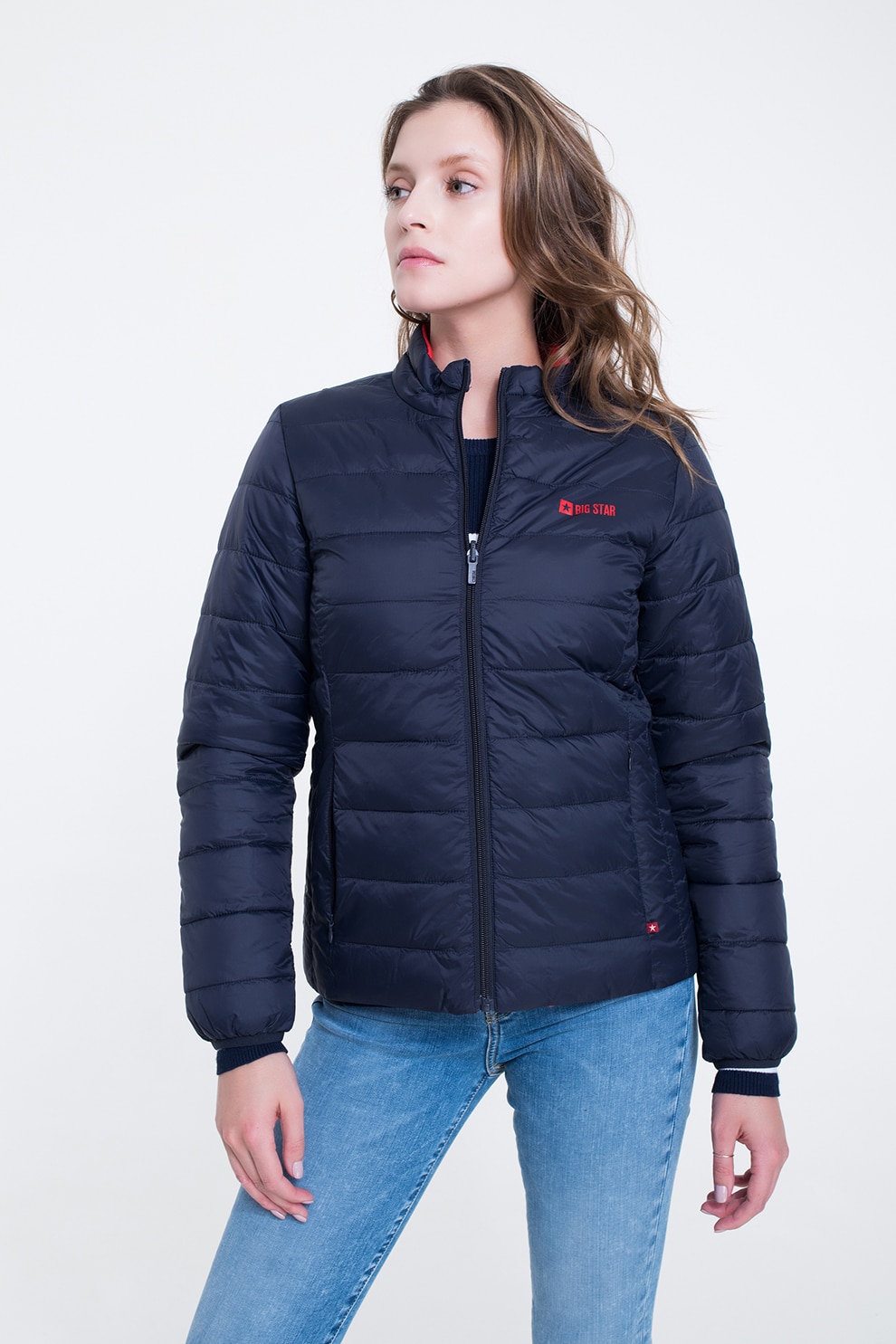 Big Star, Geaca reversibila cu guler inalt, Corai/Bleumarin inchis