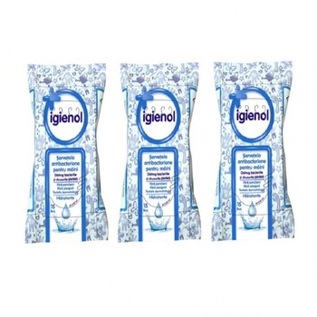 Pachet 3x Servetele umede antibacteriene Igienol 15 bucati Pachet 3x Servetele umede antibacteriene Igienol 15 bucati