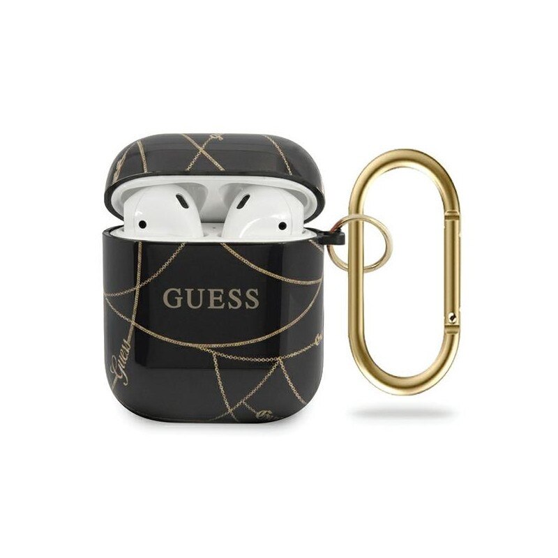 Husa Protectie Originala Guess Pentru Airpods 1/2 Colectia Gold Chain ,negru - Guaca2tpuchbk