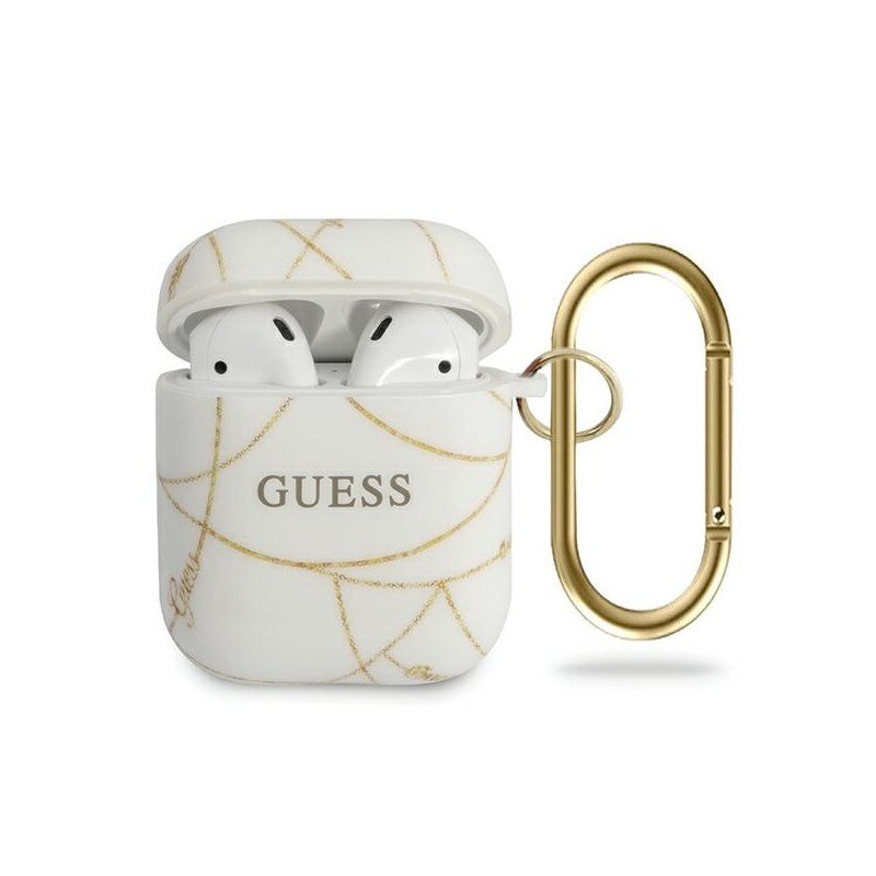 Husa Protectie Originala Guess Pentru Airpods 1/2 Colectia Gold Chain ,alb - Guaca2tpuchwh