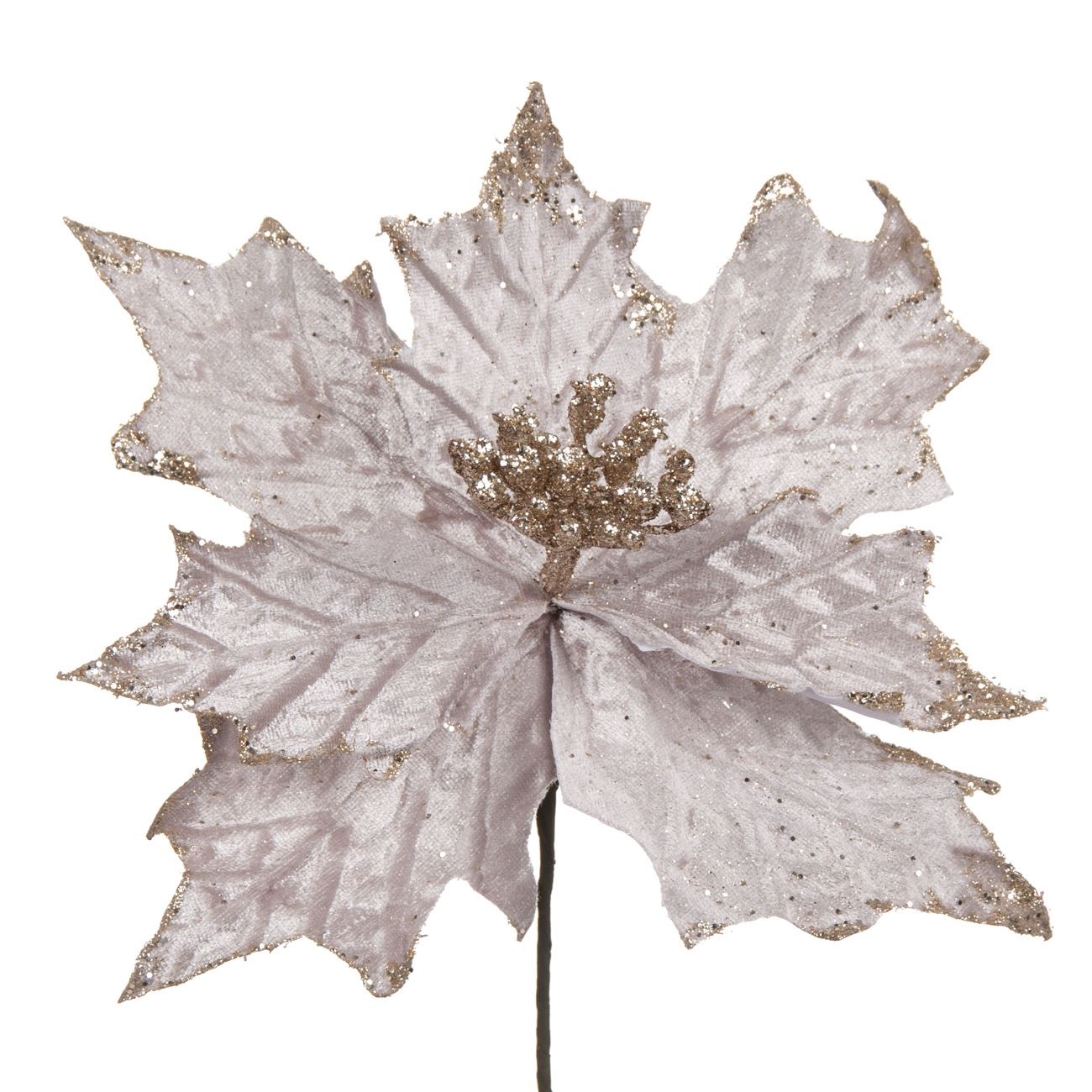 Floare de Craciunita cu bat , Alb cu sclipici , 27 cm