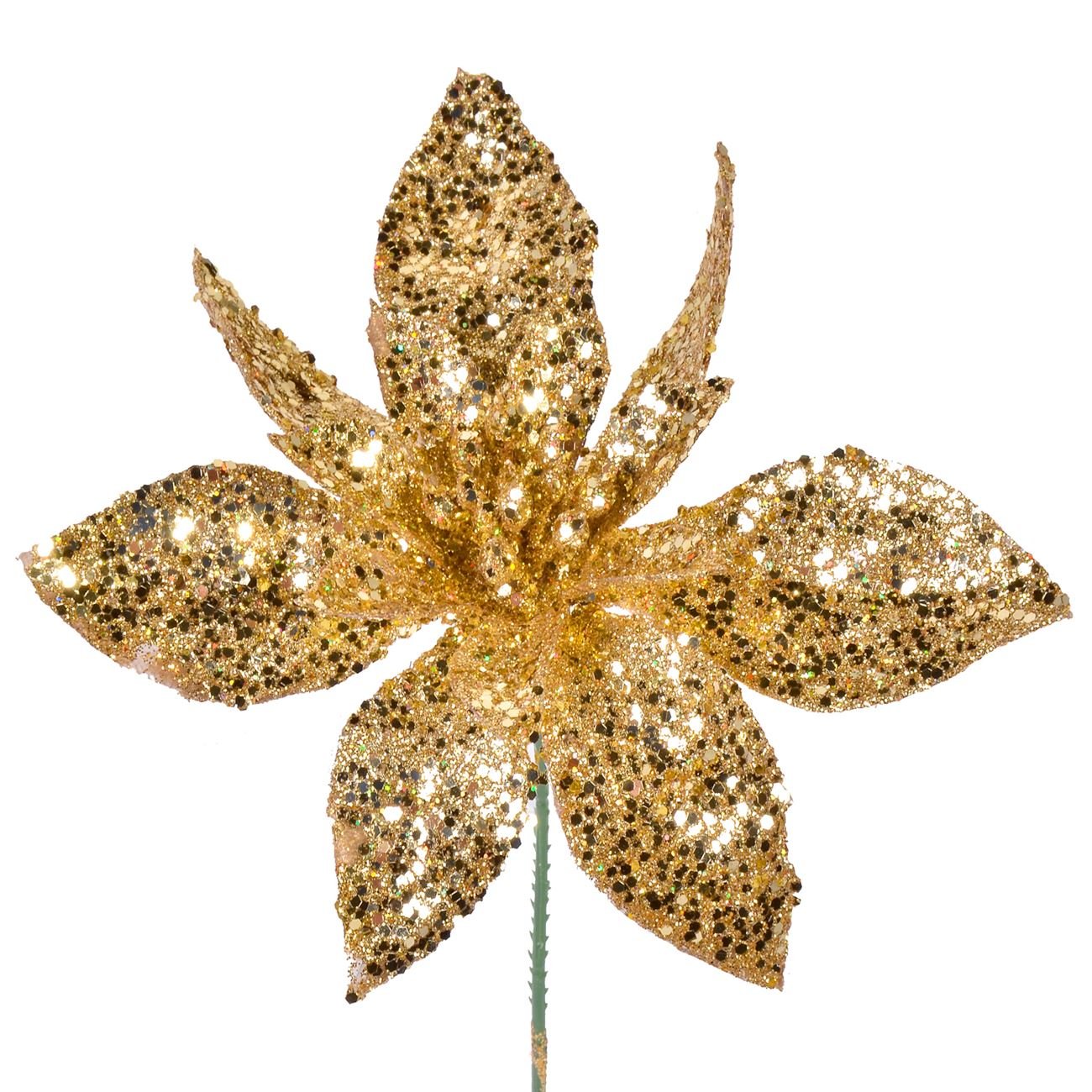 Floare decorativa cu design auriu de Craciun, Lioness, 17 cm