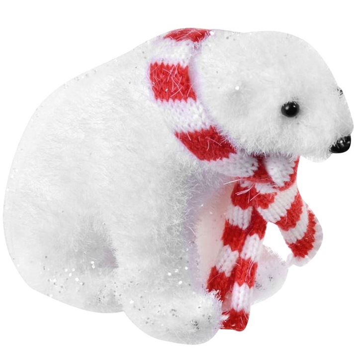 Ornament pentru brad de Craciun Shopiens® din spuma, Ursulet Alb cu Fular Roz, 12 cm