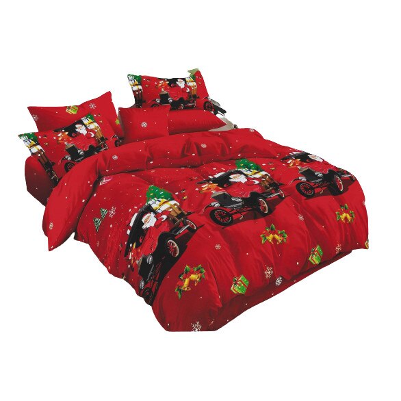 Lenjerie de pat 2 persoane, Pucioasa, elegant, bumbac satinat, 6 piese, rosu