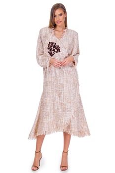 Rochie stofa alb/bej, Liza Panait, BT-5, Alb/Bej Rochie stofa alb/bej, Liza Panait, BT-5, Alb/Bej