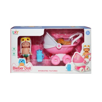 Set Papusa cu carucior si catel ,23x13x8,5 cm, 3 piese Set Papusa cu carucior si catel ,23x13x8,5 cm, 3 piese