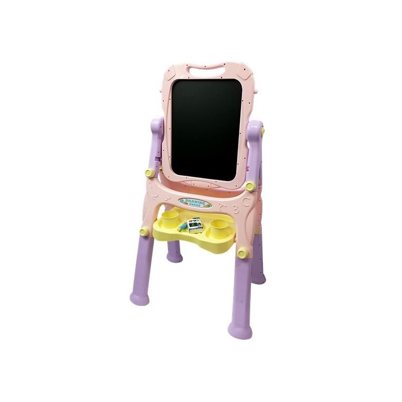 Tabla de scris pentru copii, cu doua fete si accesorii, roz, LeanToys, 4864