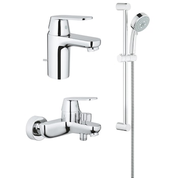 Pachet complet Grohe Eurosmart Cosmopolitan: baterie lavoar,baterie cada si coloana de dus, 3 pulverizari, set evacuare, Crom Pachet complet Grohe Eurosmart Cosmopolitan: baterie lavoar,baterie cada si coloana de dus, 3 pulverizari, set evacuare, Crom