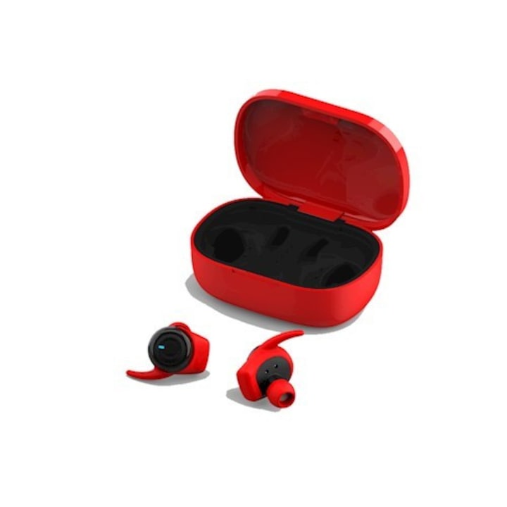 Forever 4Sport TWE-300 piros stereo bluetooth headset vezeték nélküli töltőtokkal