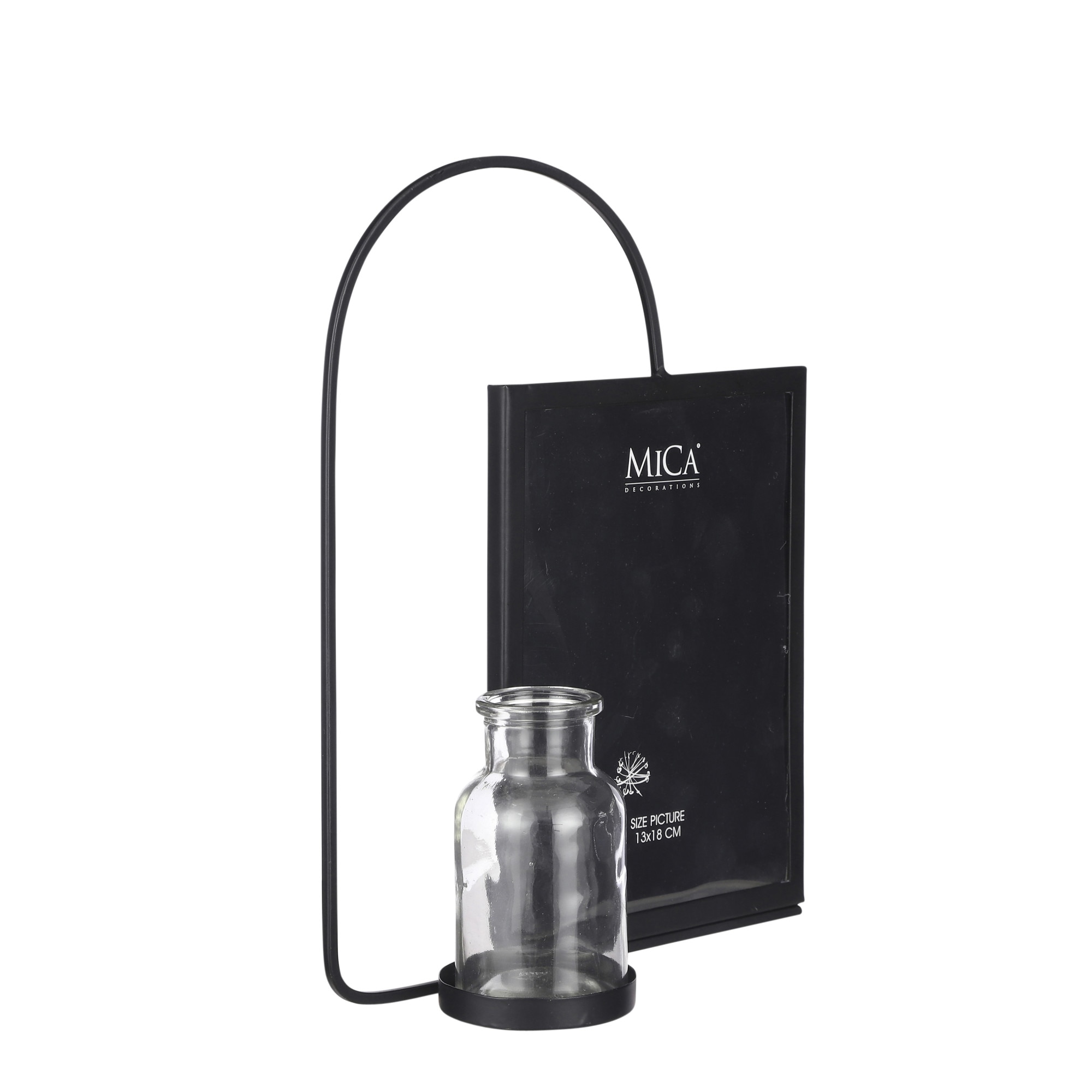 Rama foto metalica, Fyn, cu vaza, negru, 27x12x22.5cm