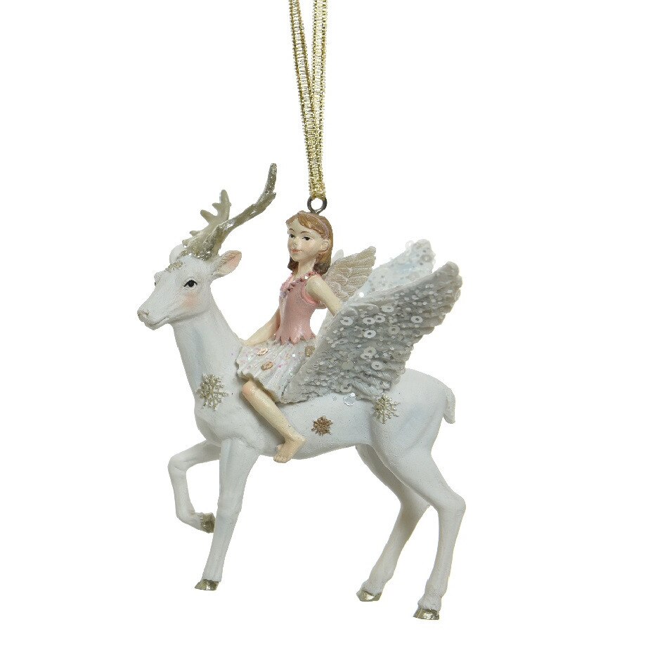 Figurina zana pe calut/ren, cu agatatoare, 11 cm