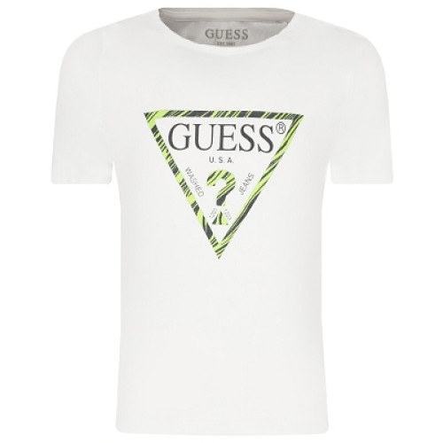 Tricou fete, Guess, cu logo verde, Alb/verde