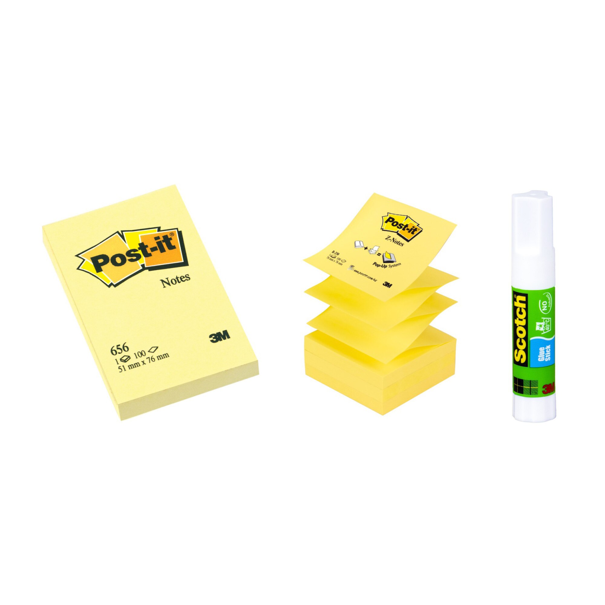 Pachet Notes ad76x76mm Z100file G Post-it+Notes ad51x76mm100filePost-it3M+Lipici 21g3M