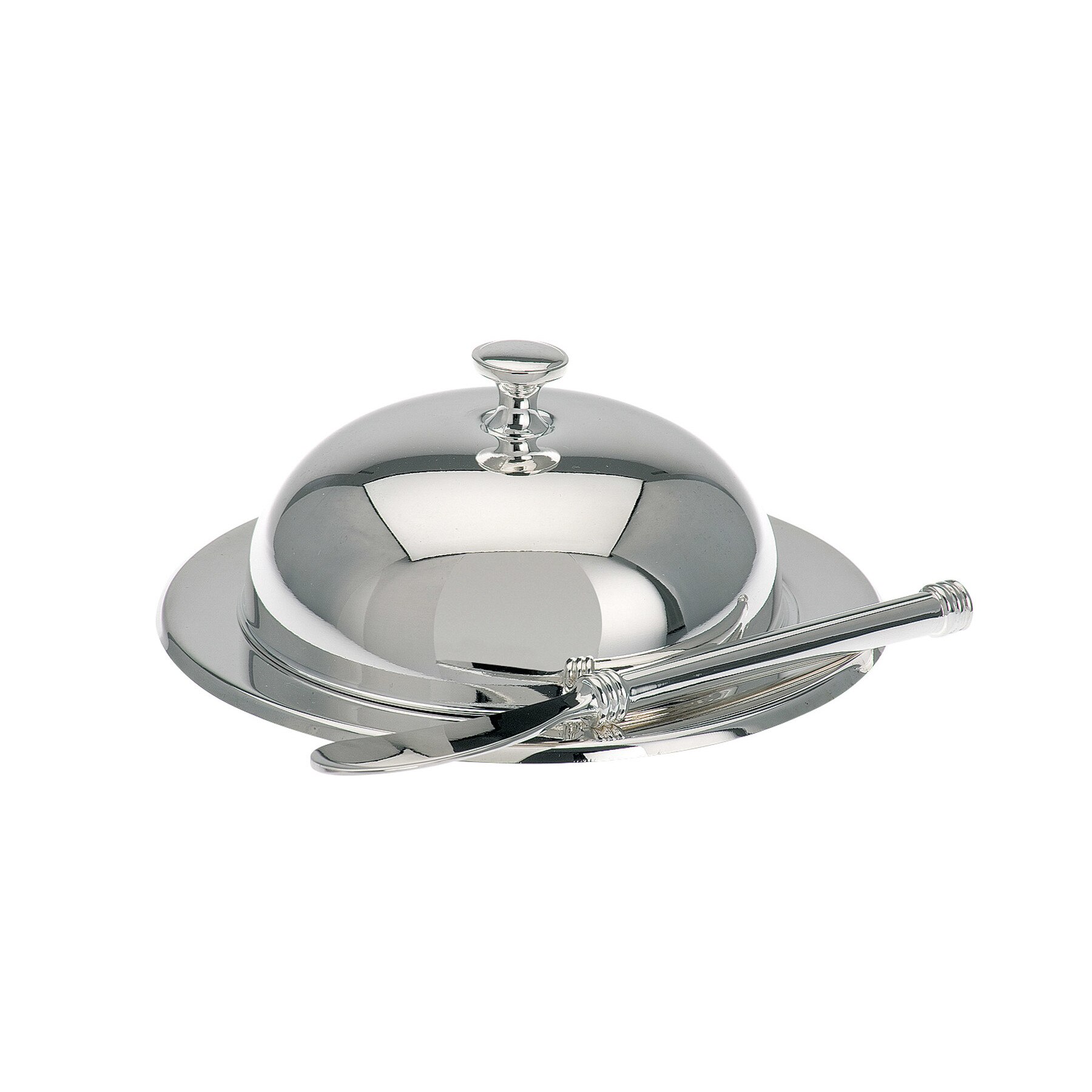 Untiera rotunda argintata cu capac si cutit