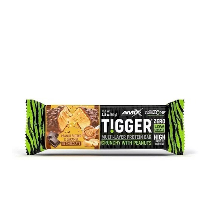 Baton Proteic Amix Tigger® Zero Bar Caramel Cu Unt De Arahide 60 grame