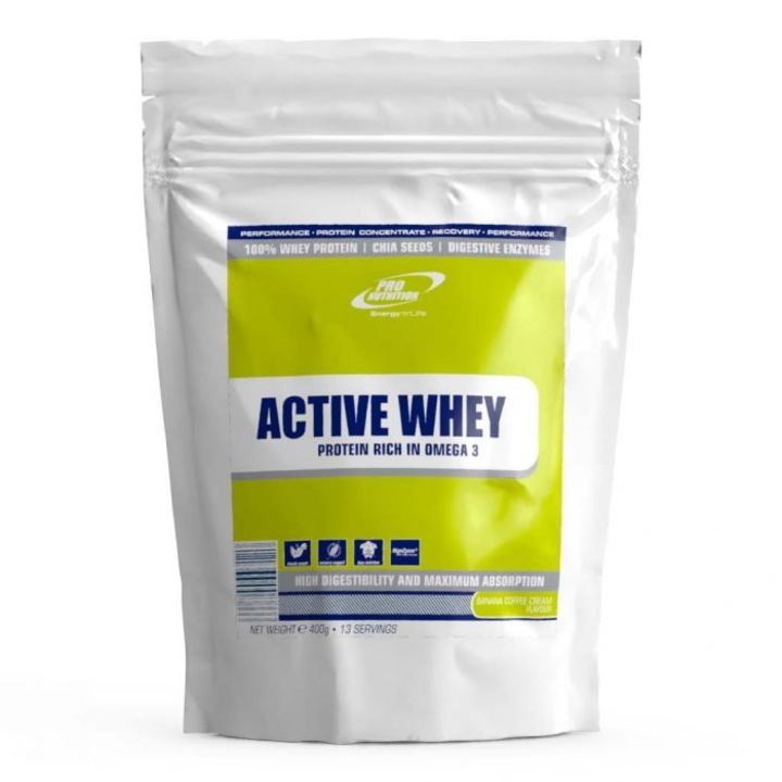 Tejsavó fehérje, chia magok és enzimek keveréke, Active Whey, Banana cream coffee, 400 g
