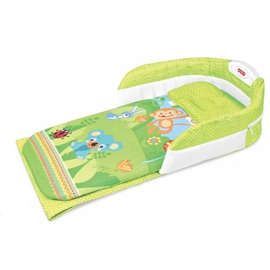 Patut portabil pentru bebe, iBaby, Verde, pliere tip geanta, muzica si lumini