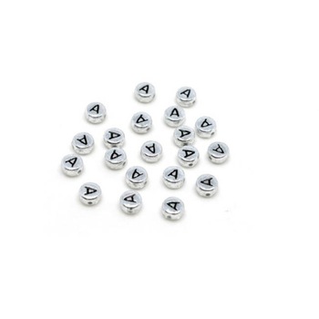 Margele acrlice cu litera A rotunde, 7 mm, Silver, 100 bucati, Vivo AK701 Margele acrlice cu litera A rotunde, 7 mm, Silver, 100 bucati, Vivo AK701