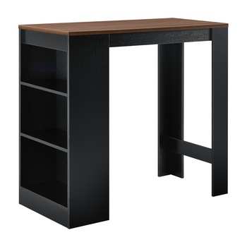 Masa-Bar elegant cu rafturi pentru bauturi Bristol, en.casa, 110 x 50 x 103 cm, PAL, negru/efect lemn de nuc Masa-Bar elegant cu rafturi pentru bauturi Bristol, en.casa, 110 x 50 x 103 cm, PAL, negru/efect lemn de nuc