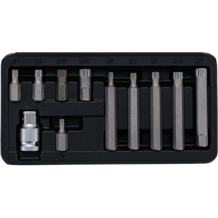 Trusa biti torx Spline XZN, M5 - M6 - M8 - M10 - M12, hexagon de 10 mm (3/8"), 11 piese, BGS 5030