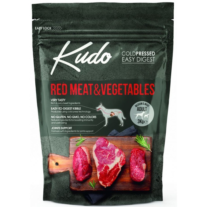 KUDO RED MEAT & VEGETABLES MEDIUM AND MAXI ADULT | 3 KG - Vörös húsos kutyatáp közepes- és nagytestű fajtáknak