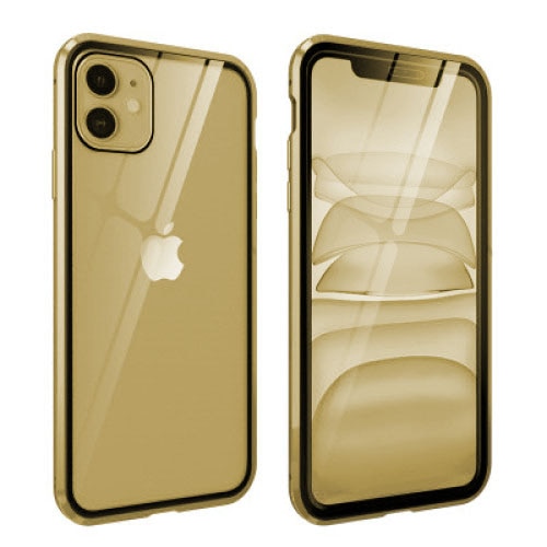 Husa magnetica de protectie 360 GoTech pentru iPhone 11 Pro, sticla, anti-peep, Auriu
