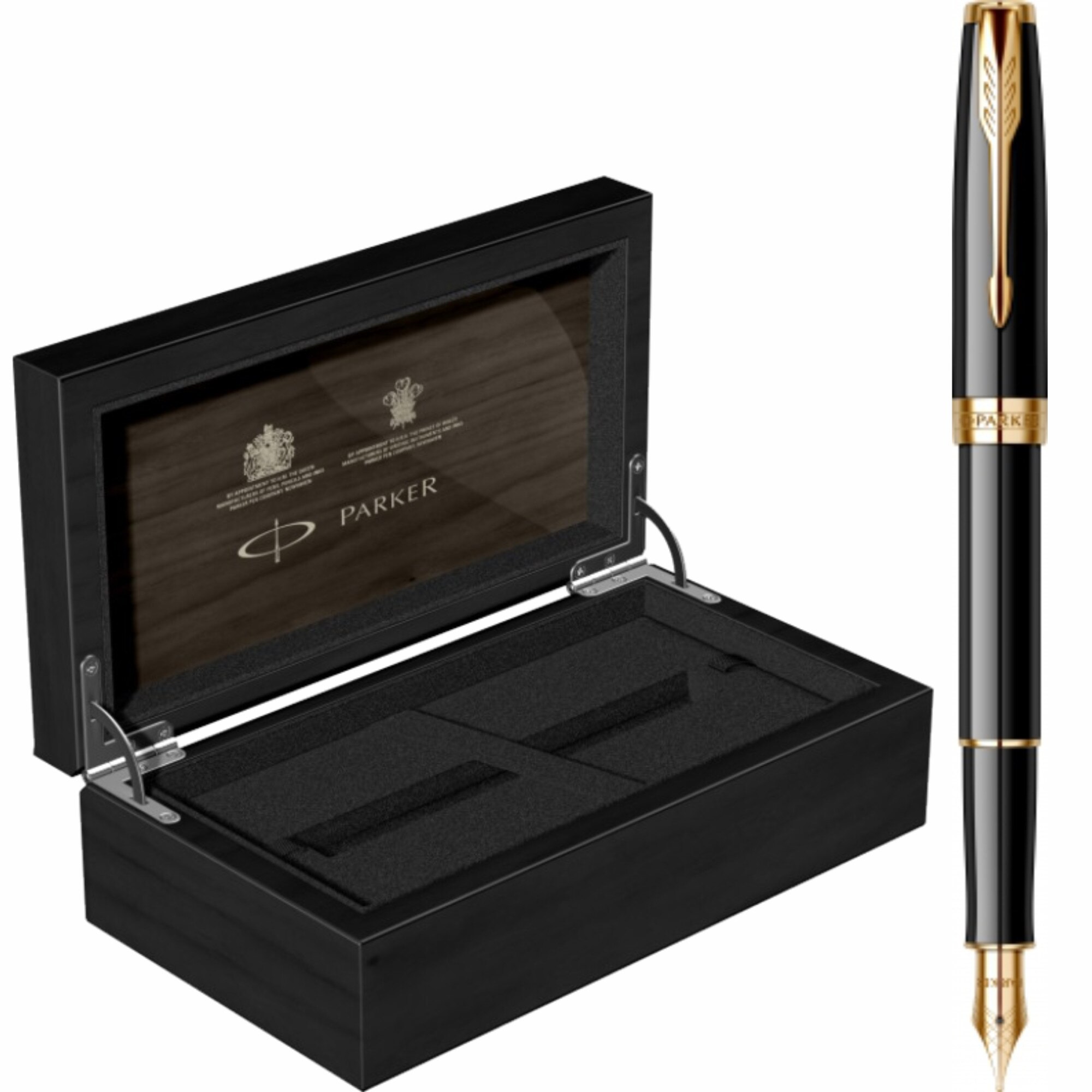 Stilou Parker Sonnet Royal Black GT Personalizat prin Gravura Laser in Cutie de Lemn Parker